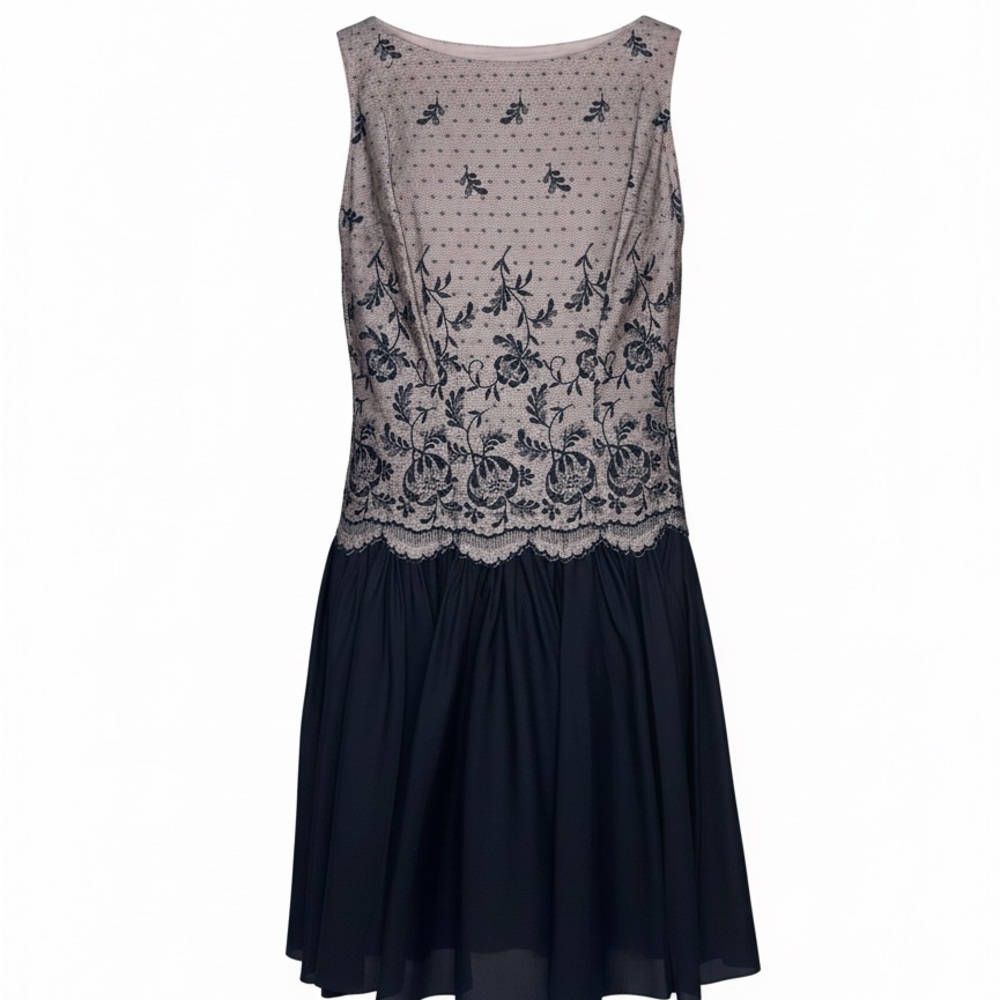 Vintage Drop Waist Black and Peach Dress